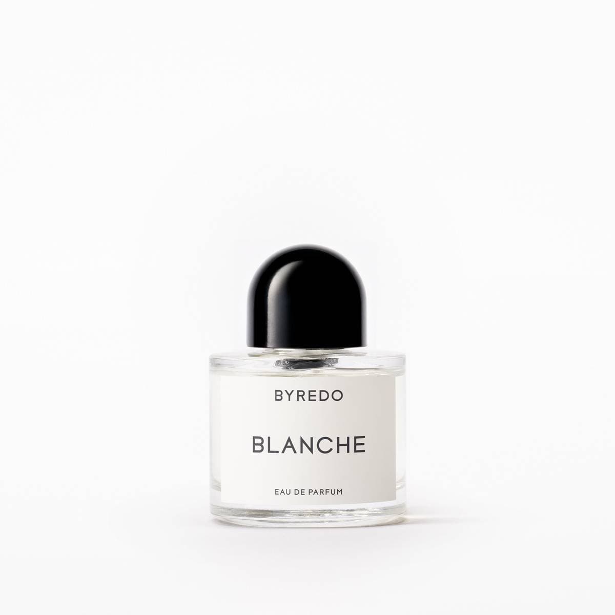 Byredo Blanche eau de parfum — clear glass bottle with black cap and white label (official product)