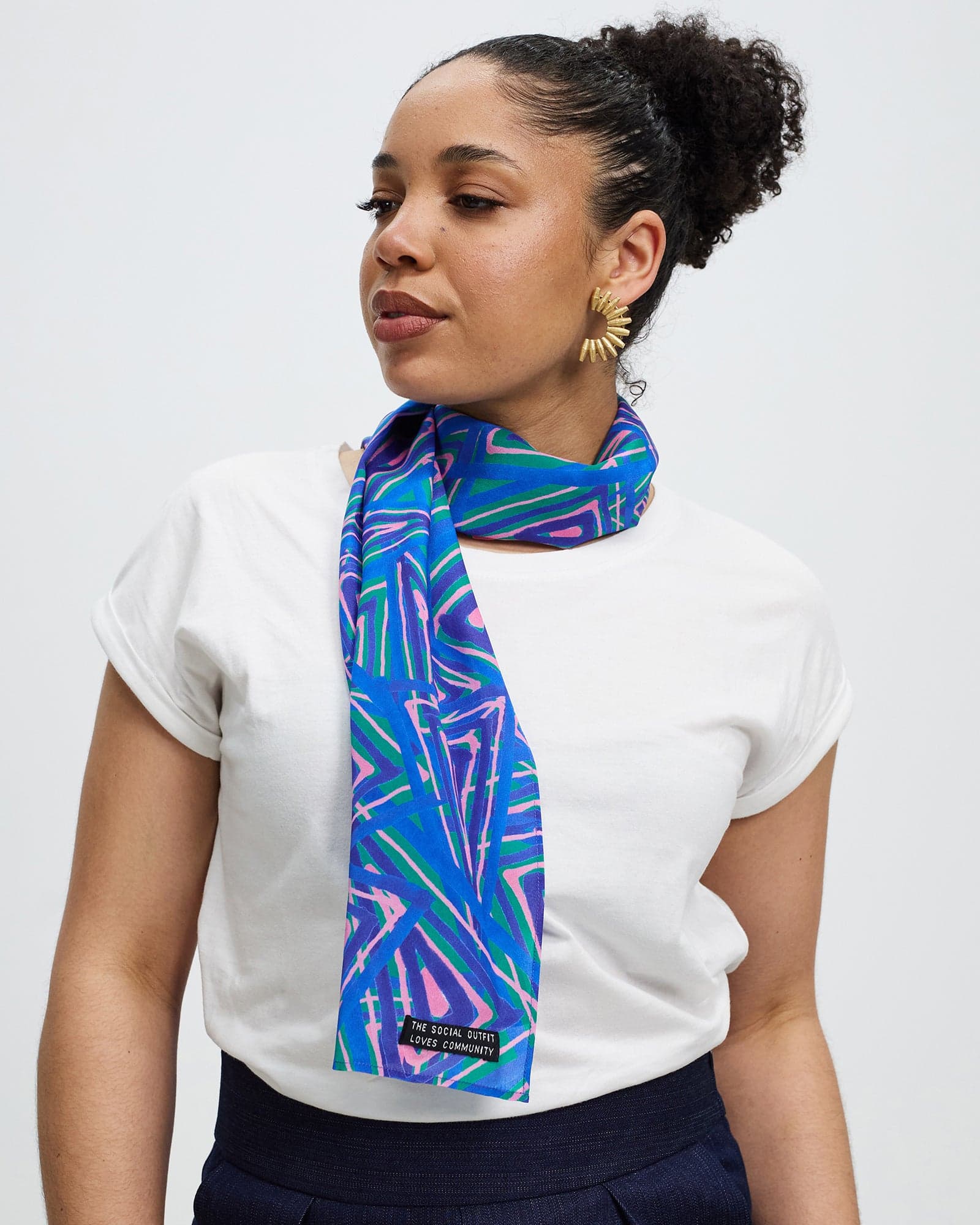 The Social Outfit rectangular silk scarf (Fariba’s Triangles) — product photo (official shop)
