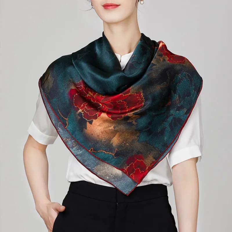 SinoCultural hand-painted mulberry silk scarf — product photo (official shop)